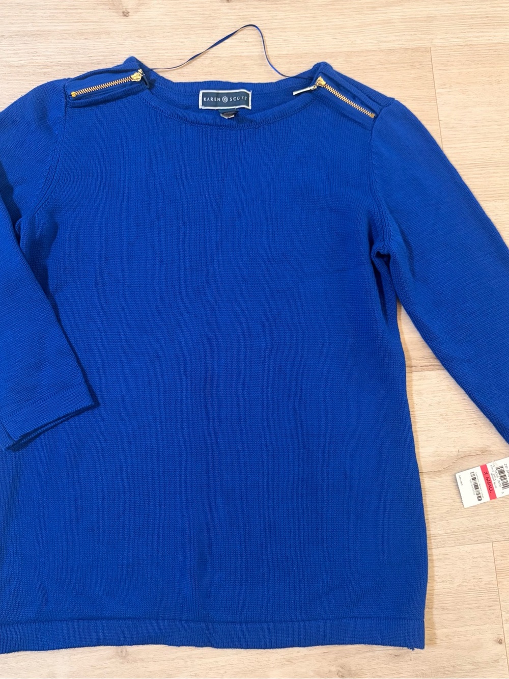 NWT Karen Scott Blue Sweater with Gold Zipper Accents